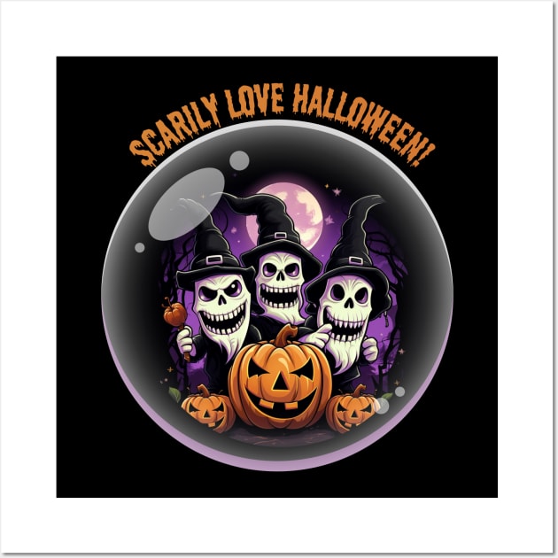 Scarily Love Halloween! Scary Witch Pumpkin Ghost Wall Art by Positive Designer